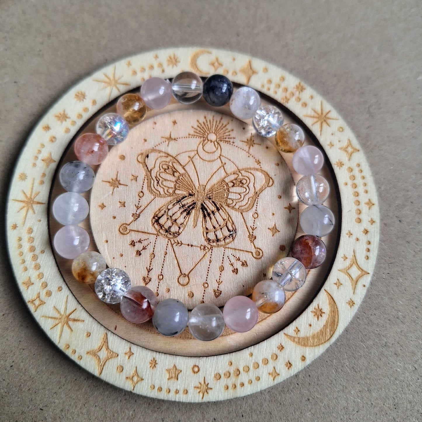 Master Healer Beaded Crystal bracelet with Clear Quartz, Rose Quartz, Rutilated Quartz, Hematoid Quartz and Cracked Quartz natural stone