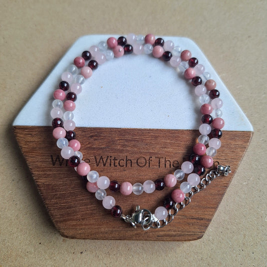 Self Love Choker 4mm Rose quartz Red Garnet Rhodochrosite Moonstone