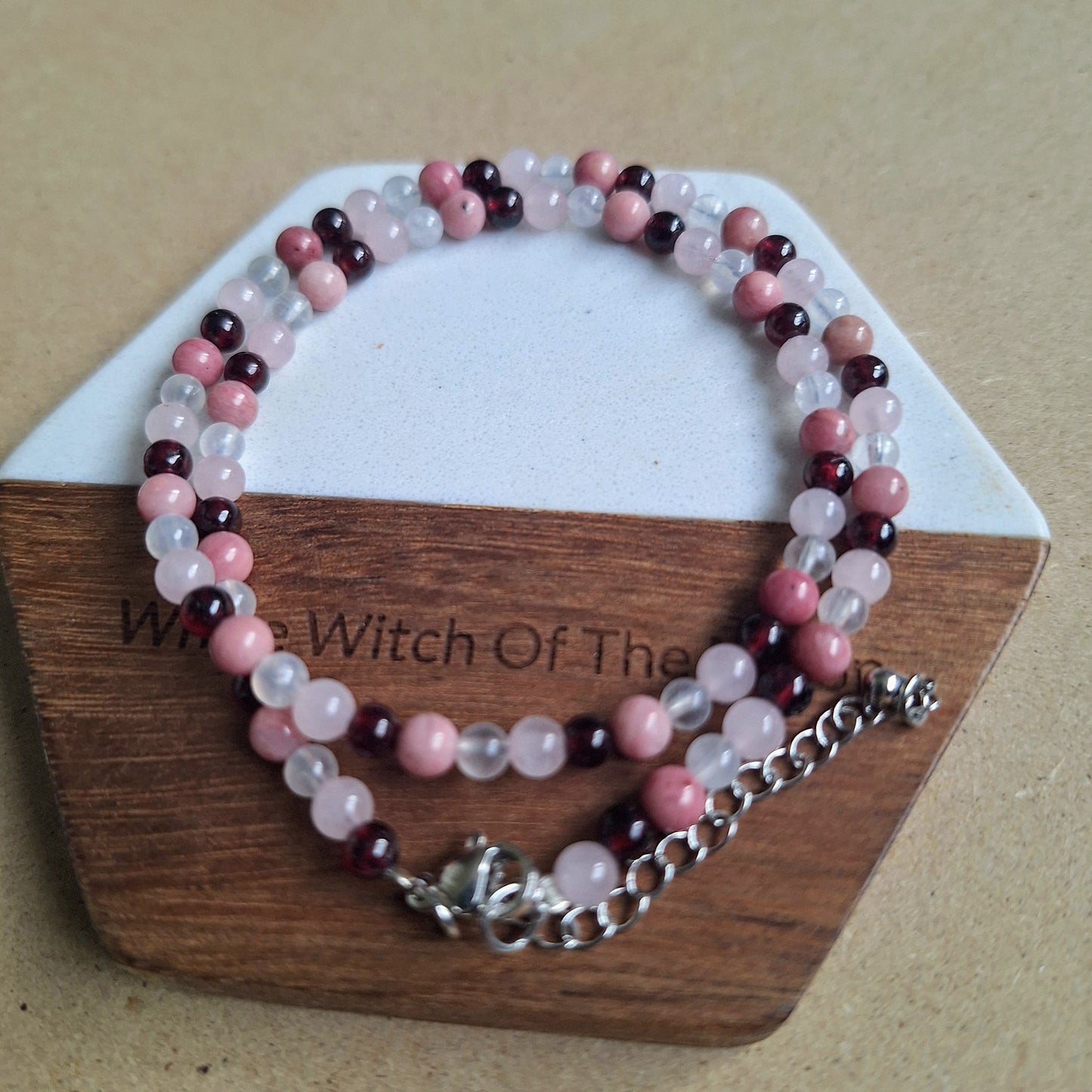 Self Love Choker 4mm Rose quartz Red Garnet Rhodochrosite Moonstone