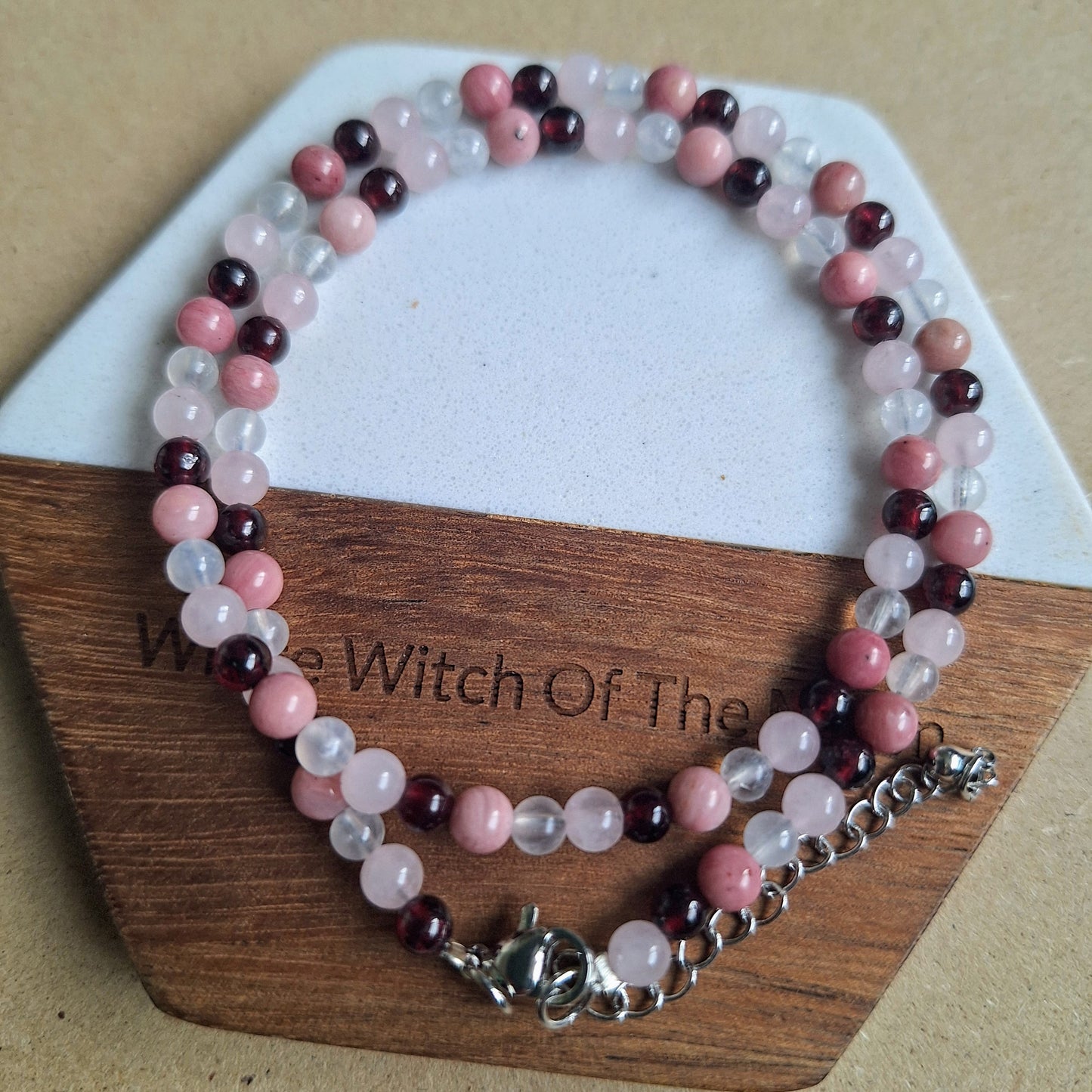 Self Love Choker 4mm Rose quartz Red Garnet Rhodochrosite Moonstone