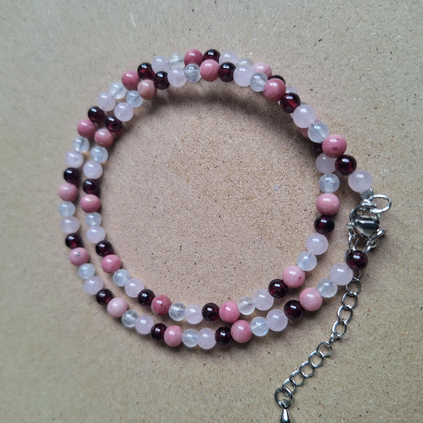 Self Love Choker 4mm Rose quartz Red Garnet Rhodochrosite Moonstone