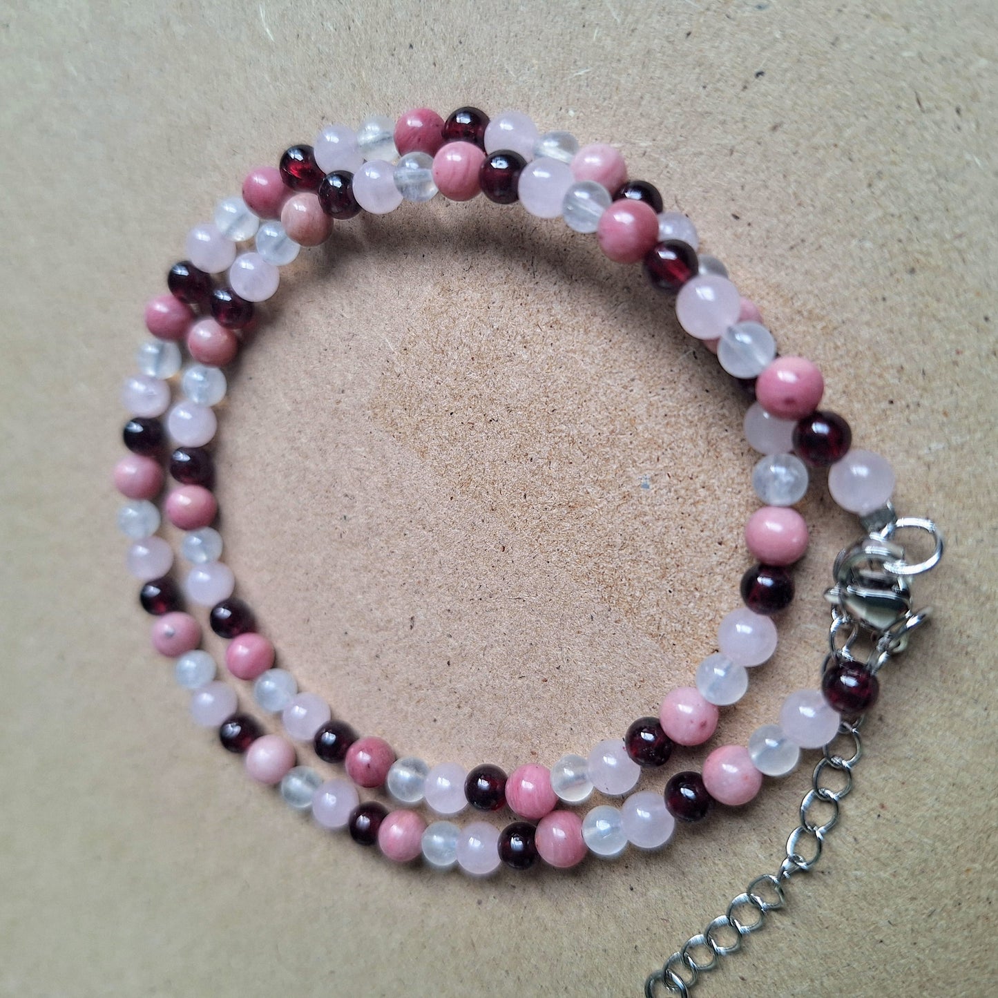 Self Love Choker 4mm Rose quartz Red Garnet Rhodochrosite Moonstone