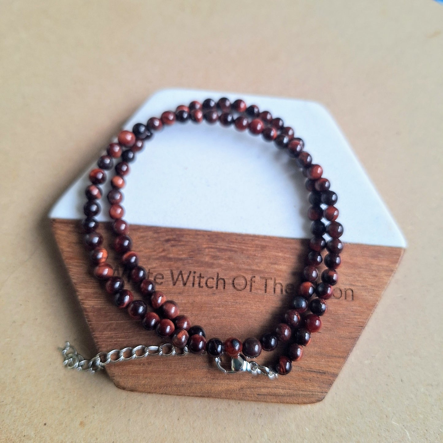 Red Tigers Eye Choker 4mm Bead Necklace