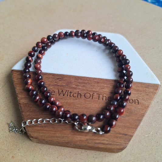 Red Tigers Eye Choker 4mm Bead Necklace