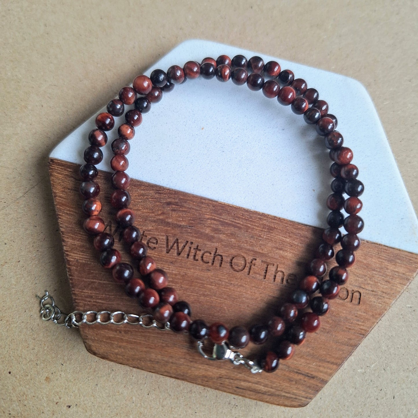 Red Tigers Eye Choker 4mm Bead Necklace