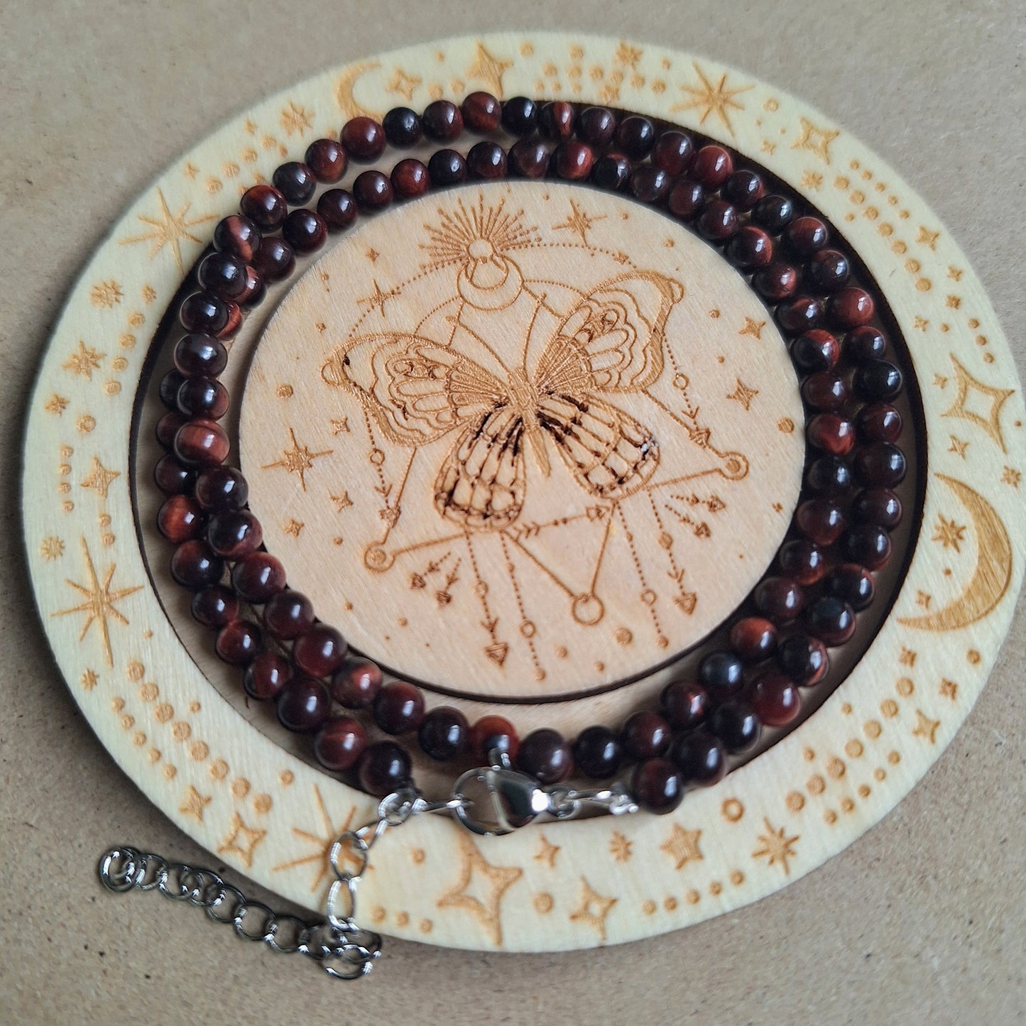 Red Tigers Eye Choker 4mm Bead Necklace