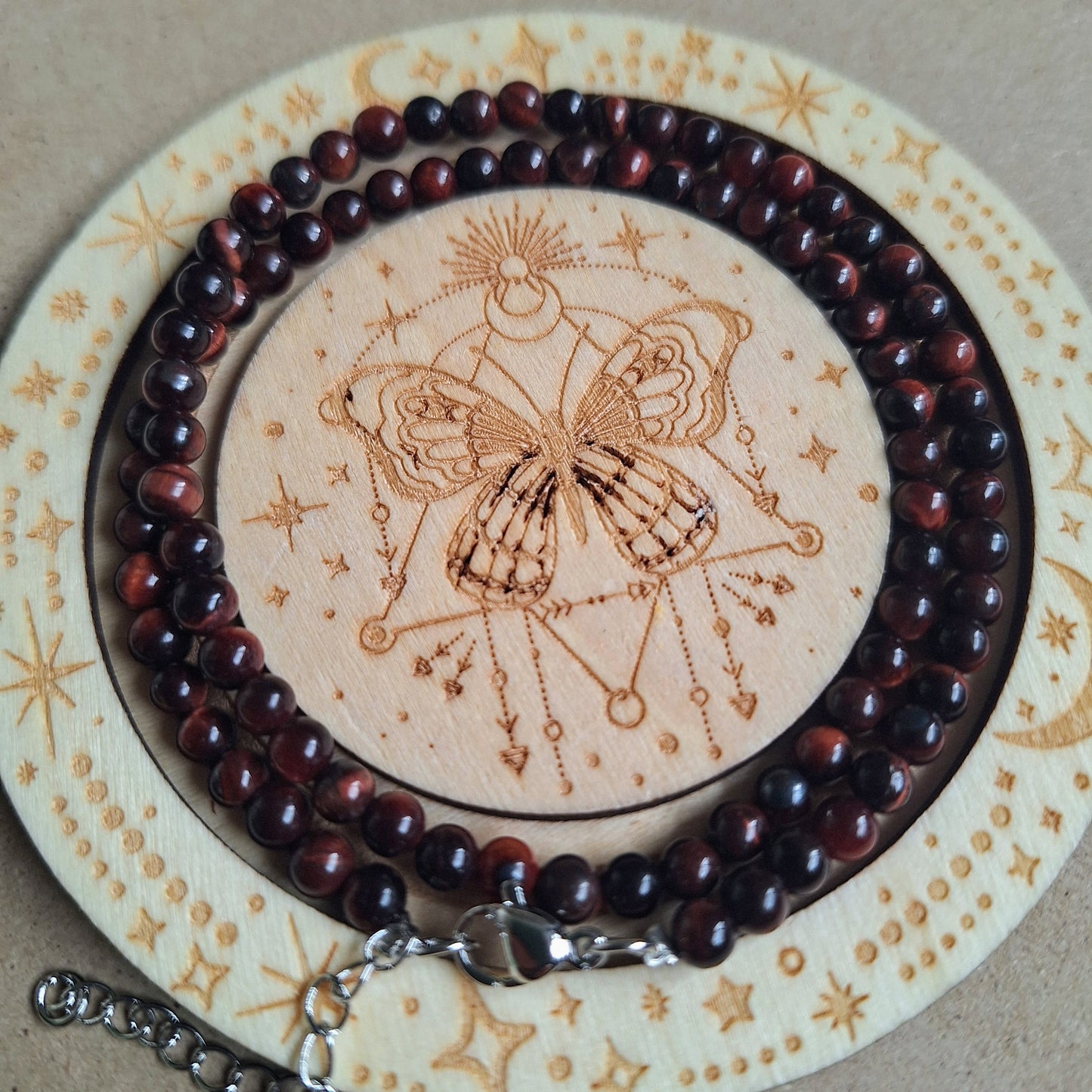 Red Tigers Eye Choker 4mm Bead Necklace