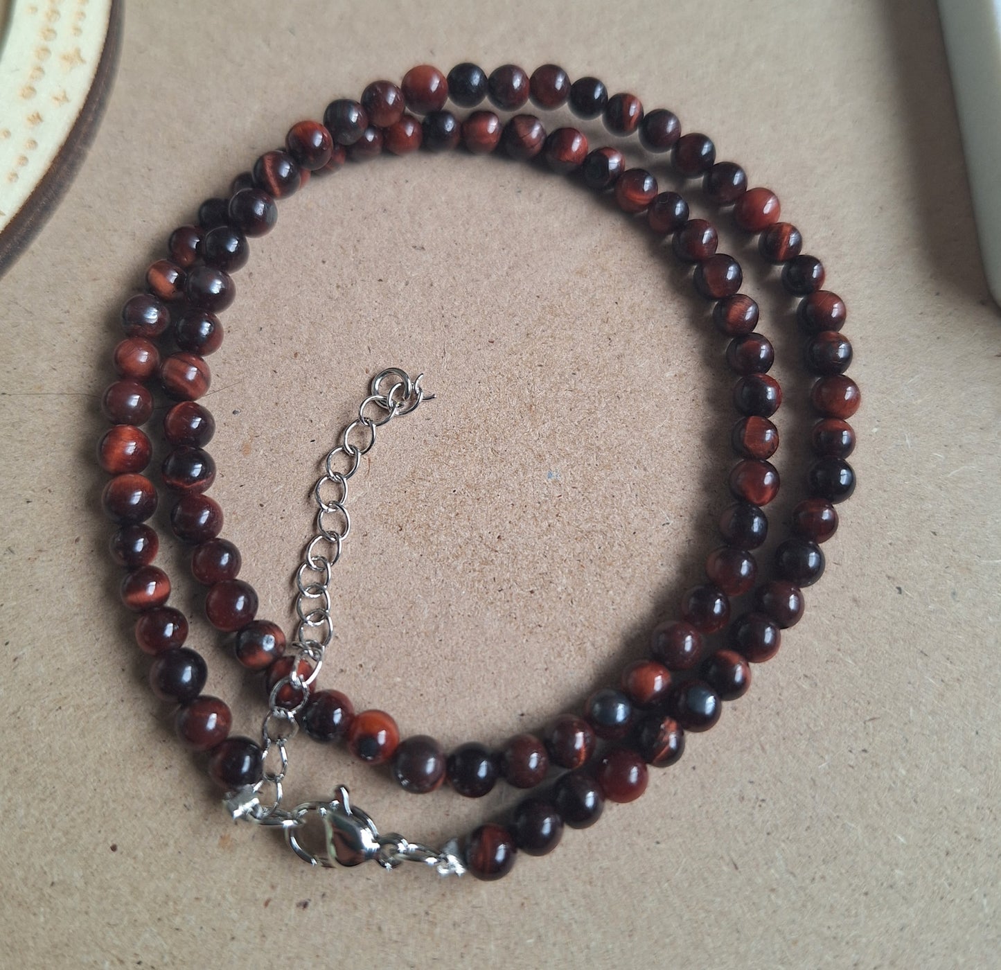 Red Tigers Eye Choker 4mm Bead Necklace