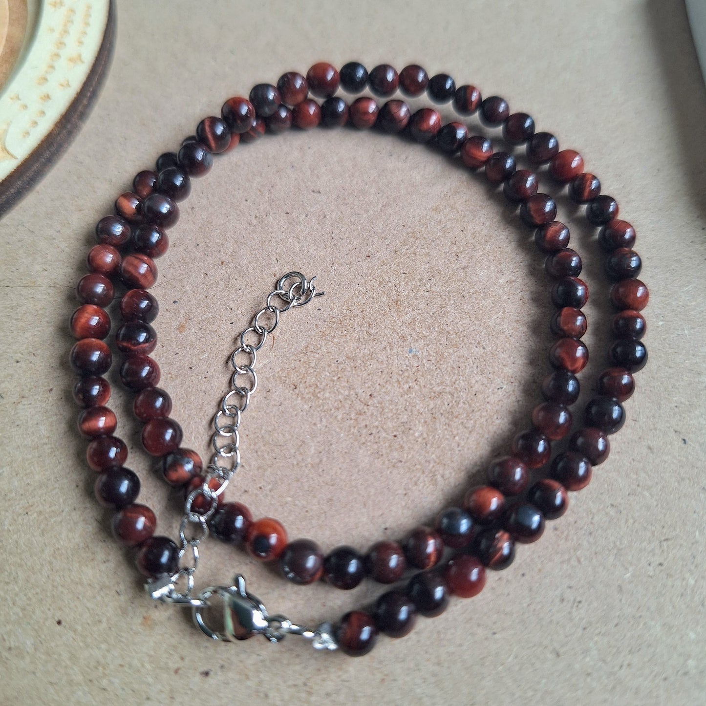 Red Tigers Eye Choker 4mm Bead Necklace
