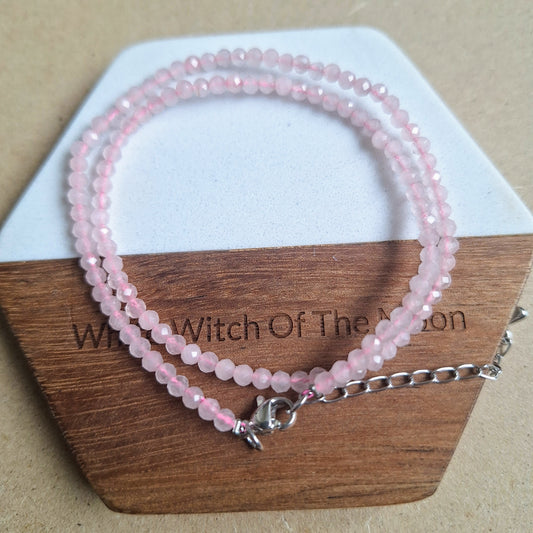 Rose quartz choker 3mm bead Necklace