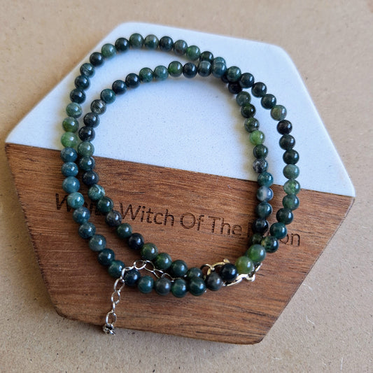Green moss agate choker necklace minimalist crystal healing natural stone