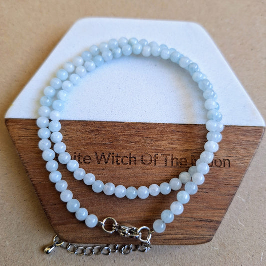 Aquamarine 4mm bead choker necklace