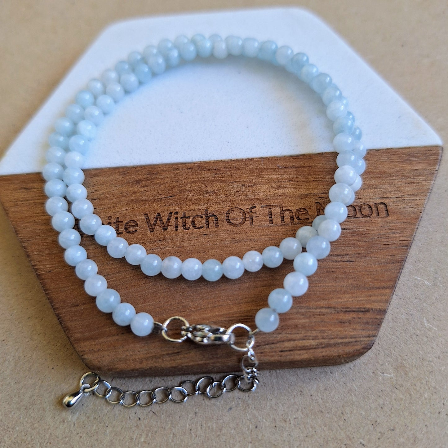 Aquamarine 4mm bead choker necklace