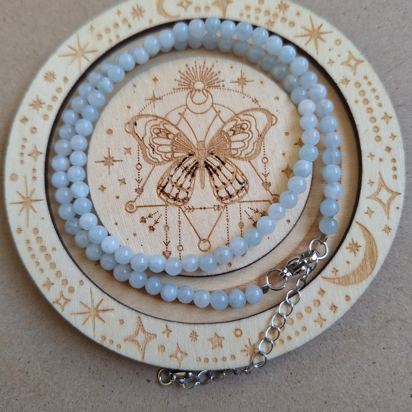 Aquamarine 4mm bead choker necklace