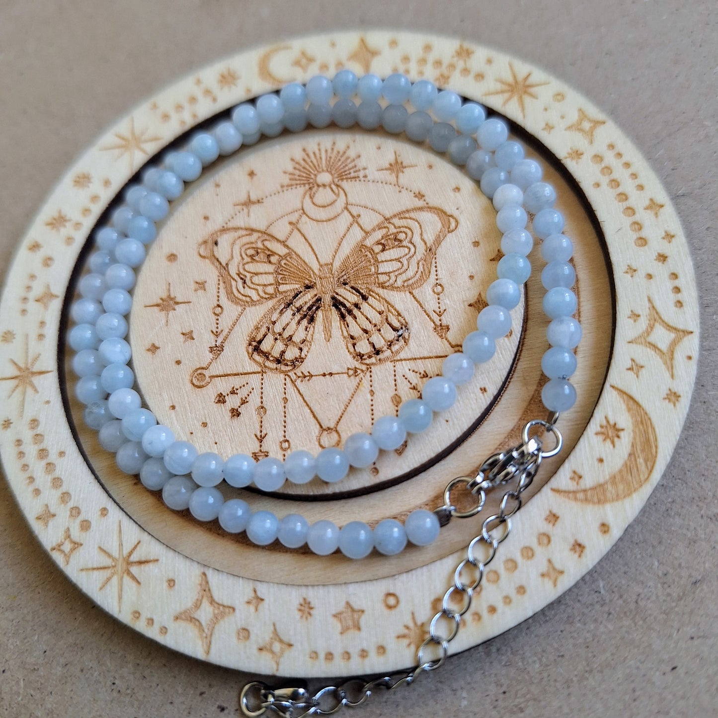 Aquamarine 4mm bead choker necklace
