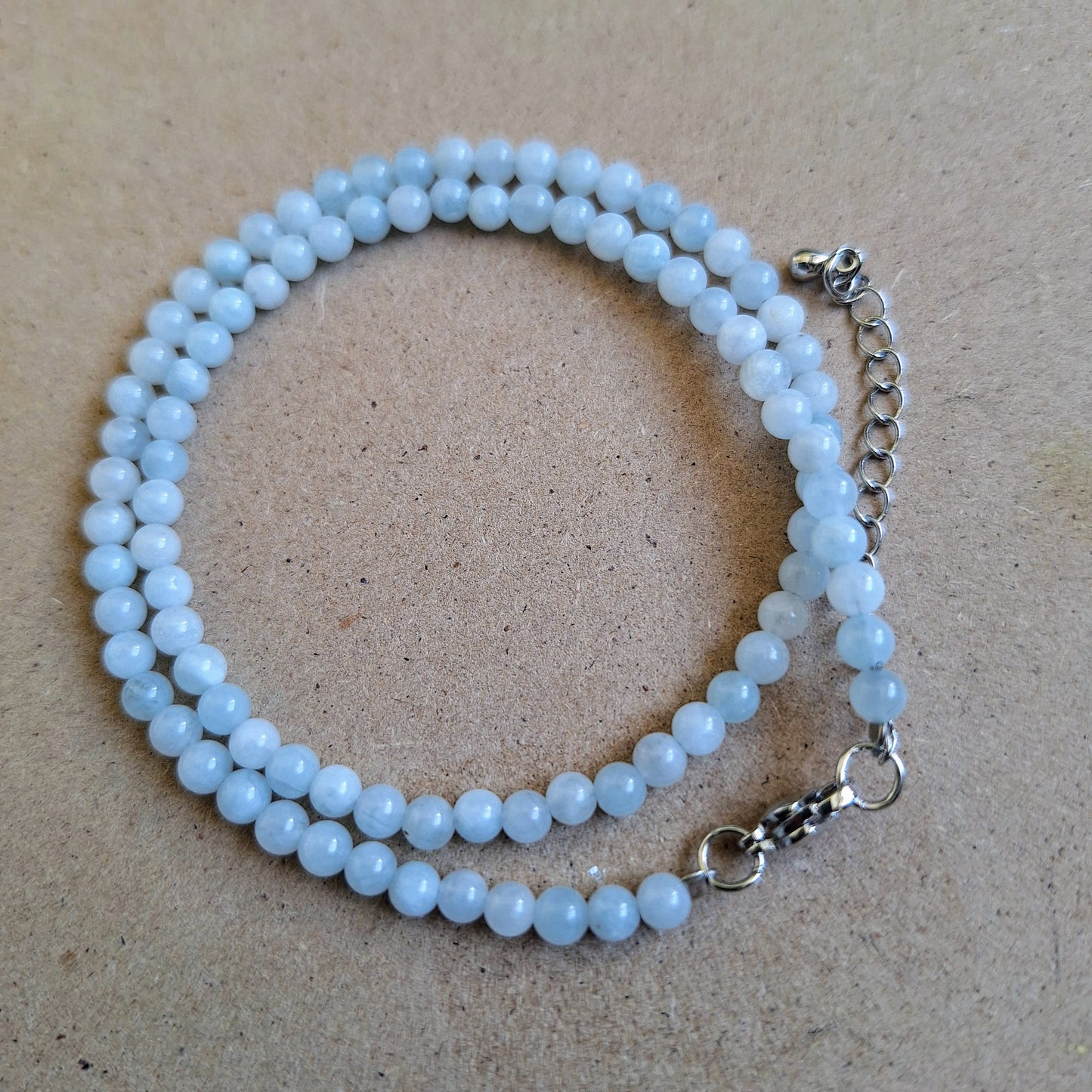 Aquamarine 4mm bead choker necklace