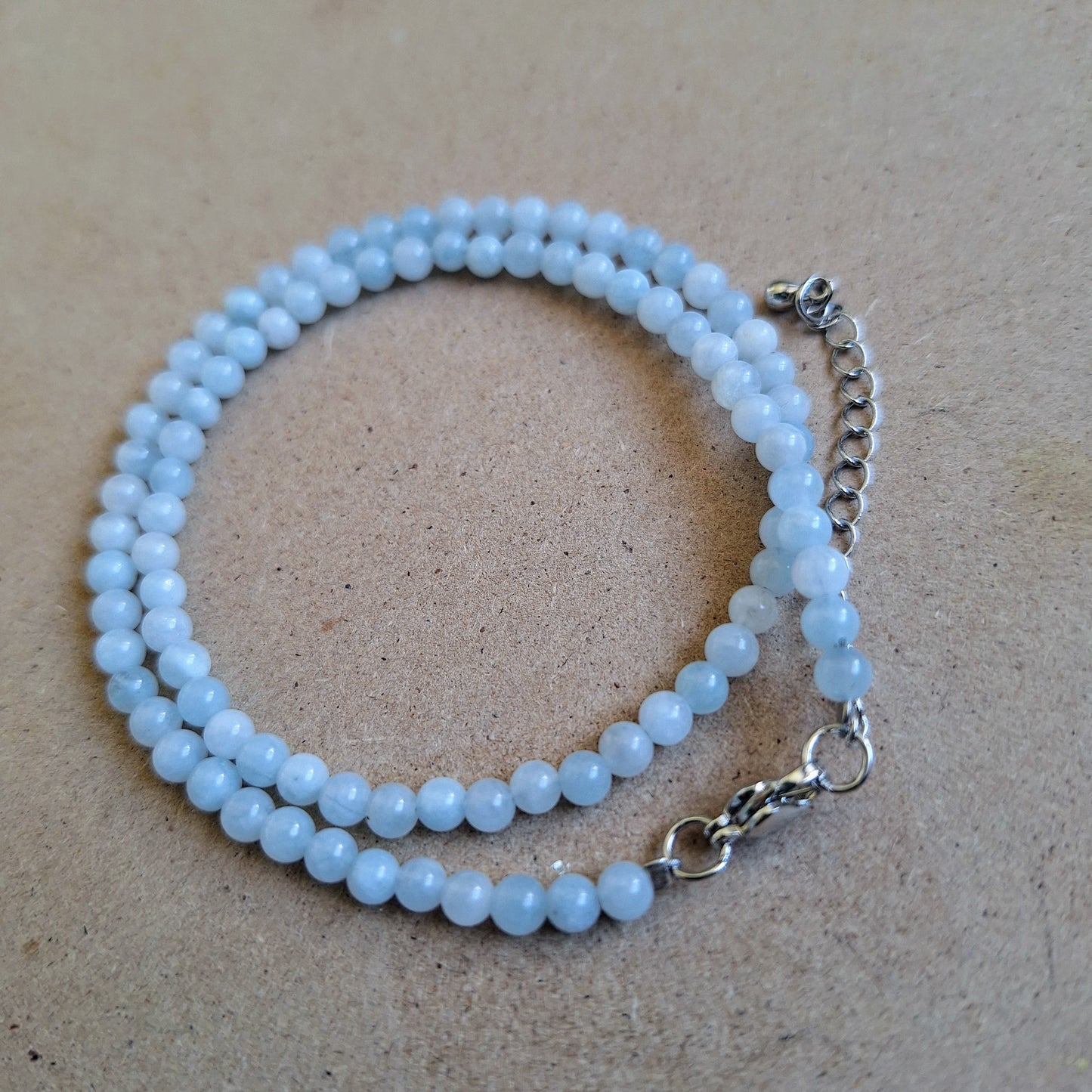 Aquamarine 4mm bead choker necklace