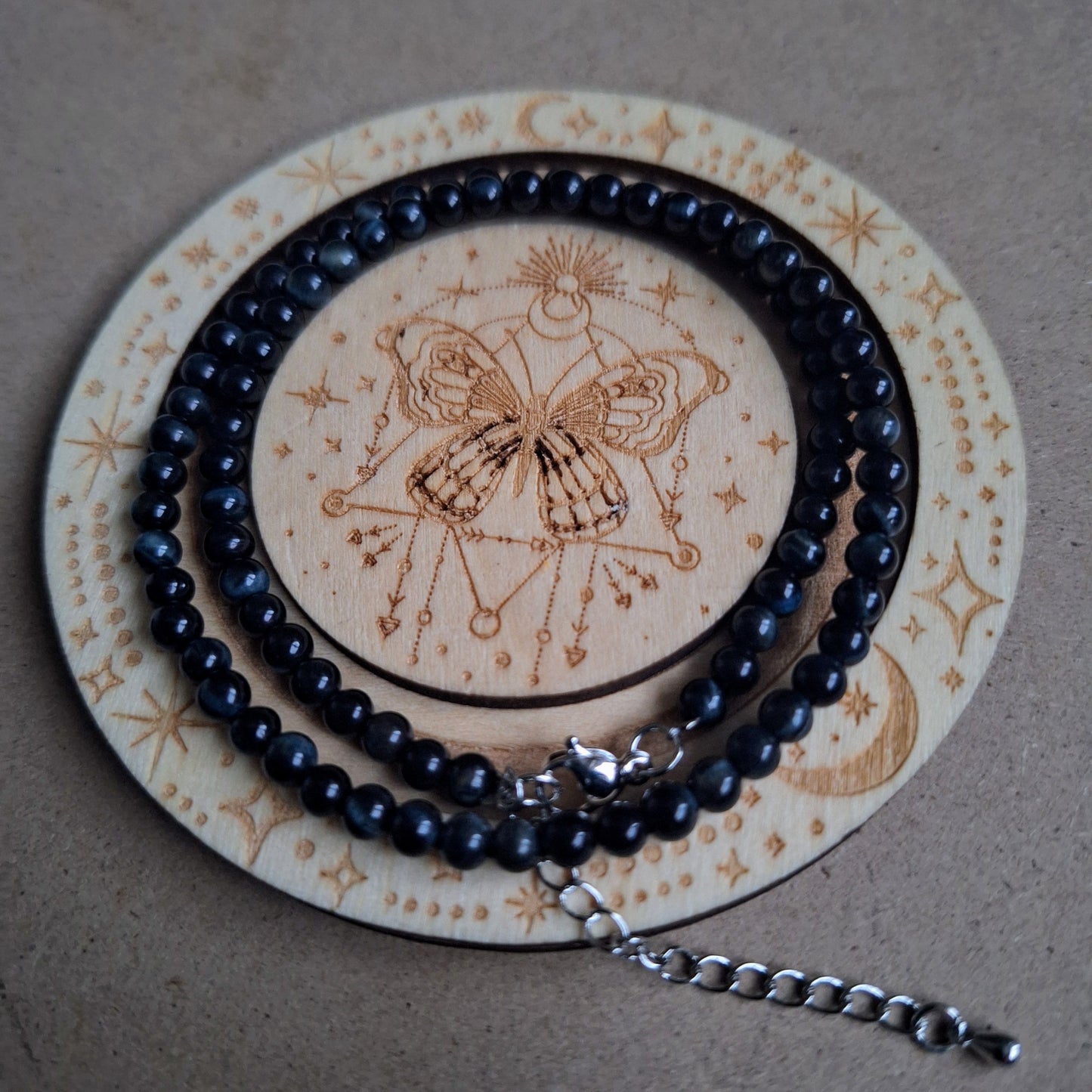 Blue Tigers Eye 4mm bead choker
