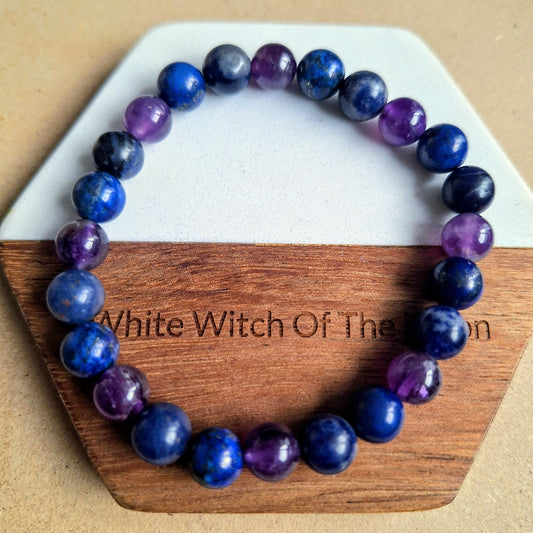 peaceful sleep bracelet Amethyst Sodalite and Lapis Lazuli