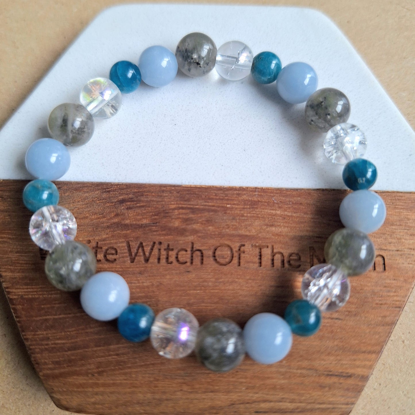 Guardian Angel Bracelet with Angelite, Apatite, Labradorite and Cracked Quartz crystal healing gift for her witchy jewellery for women