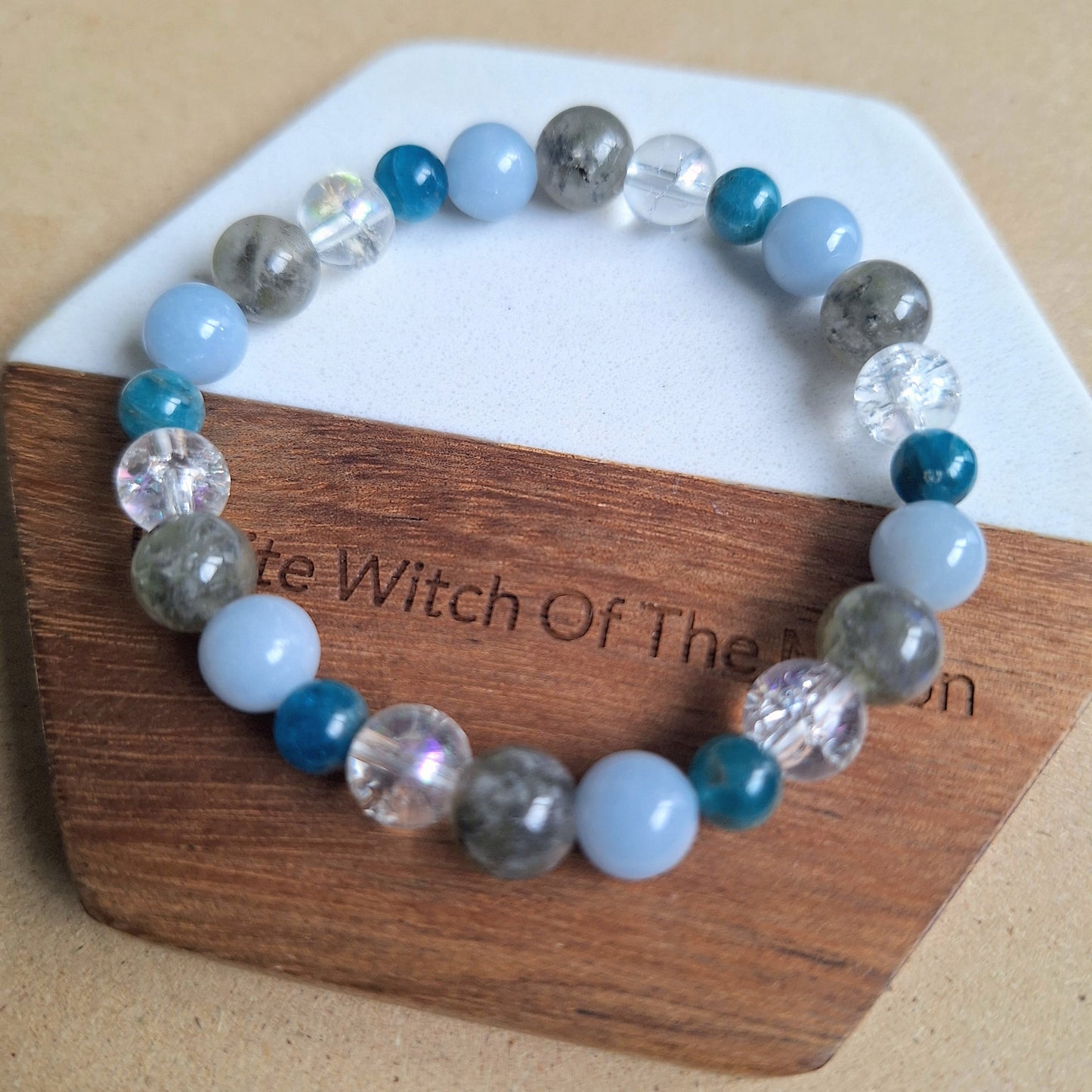 Guardian Angel Bracelet with Angelite, Apatite, Labradorite and Cracked Quartz crystal healing gift for her witchy jewellery for women