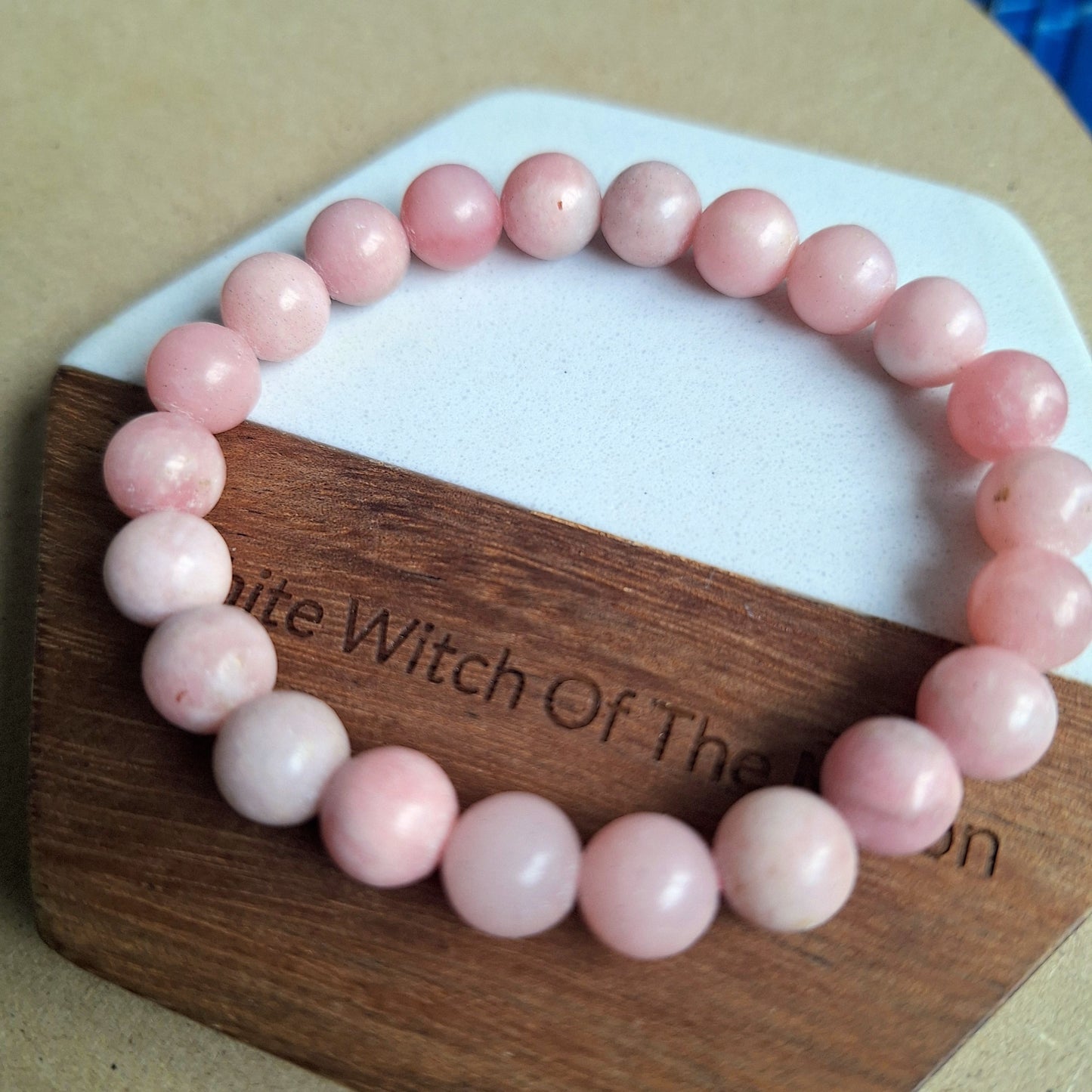pink opal bracelet crystal healing natural stone heart chakra gift for her gemstone stretchy stacking handmade jewellery
