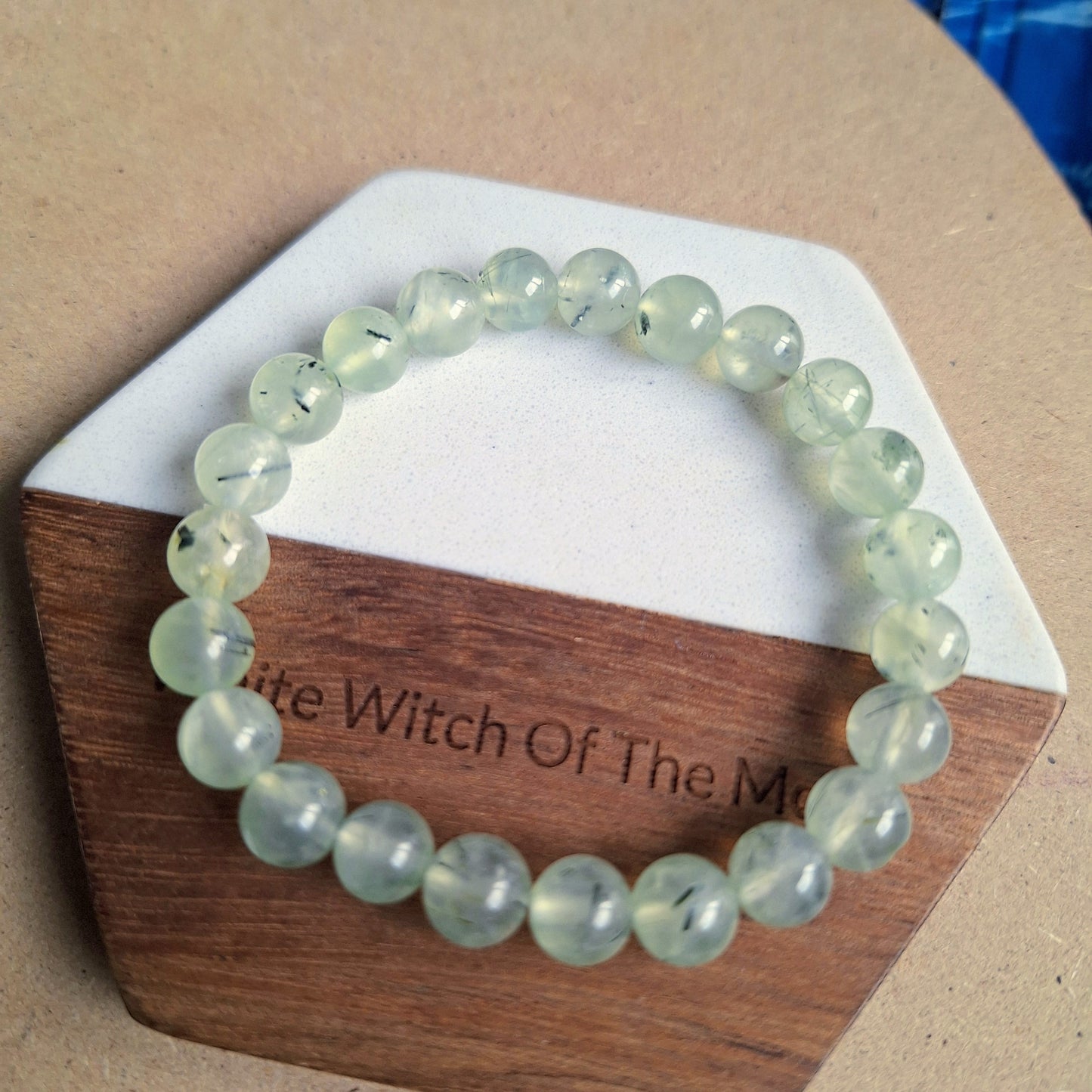 prehnite bracelet gift for him or her crystal healing natural stone heart chakra Stretchy stacking jewellery