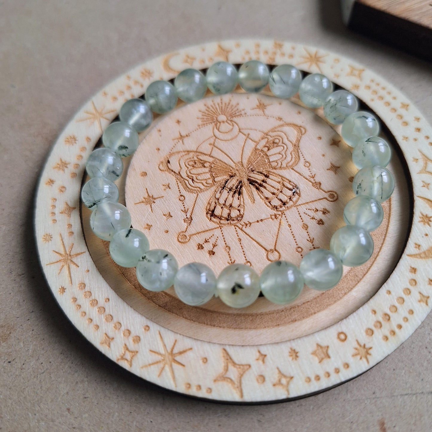 prehnite bracelet gift for him or her crystal healing natural stone heart chakra Stretchy stacking jewellery
