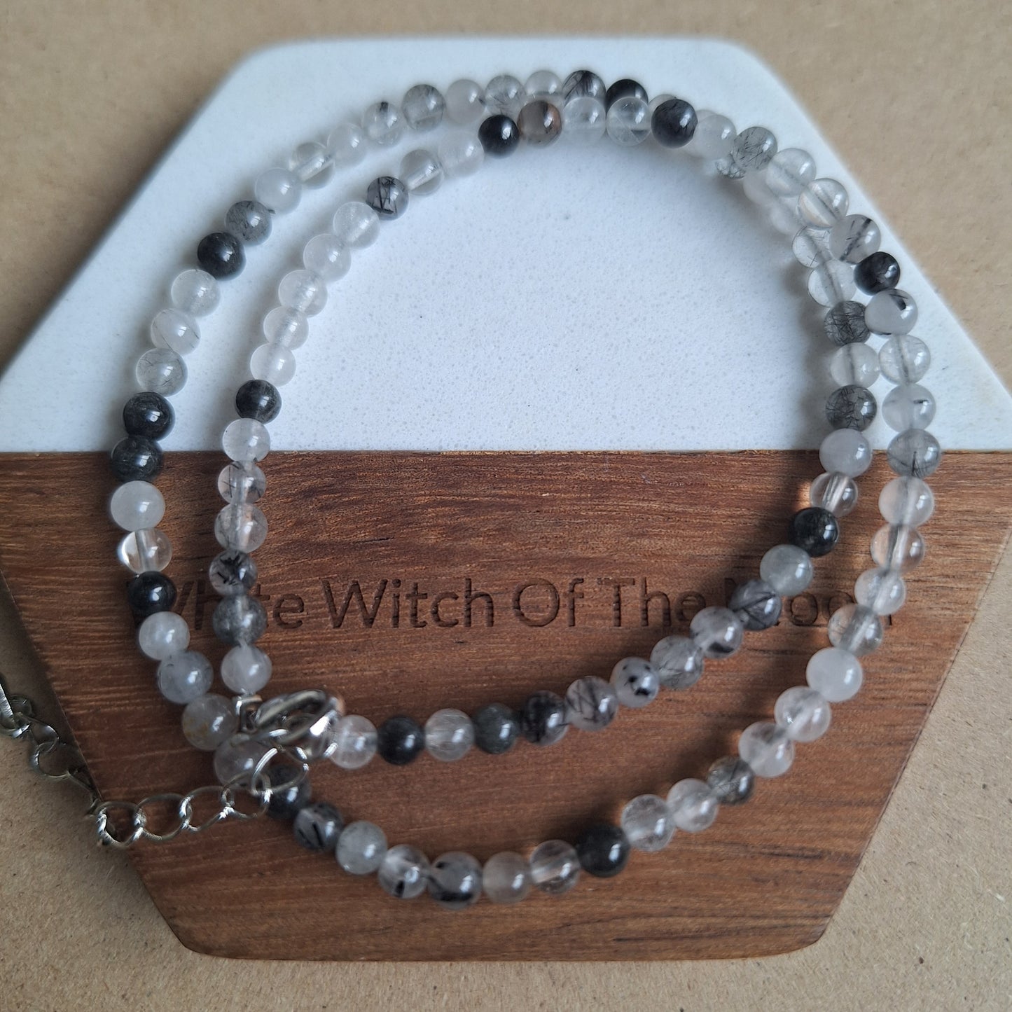 Black Tourmaline in Quartz 4mm bead Choker adjustable