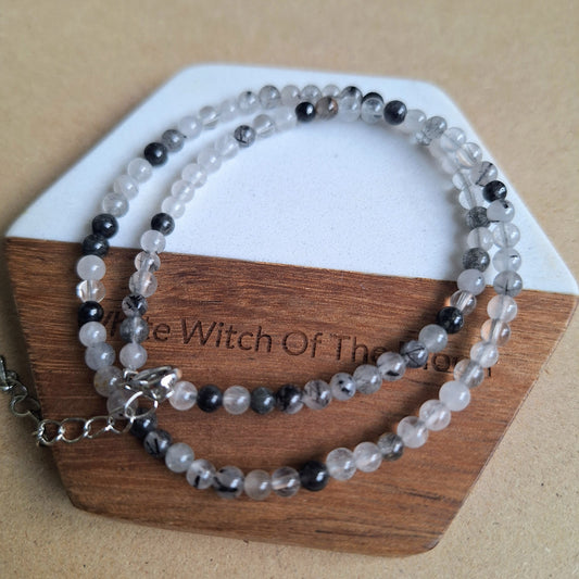 Black Tourmaline in Quartz 4mm bead Choker adjustable
