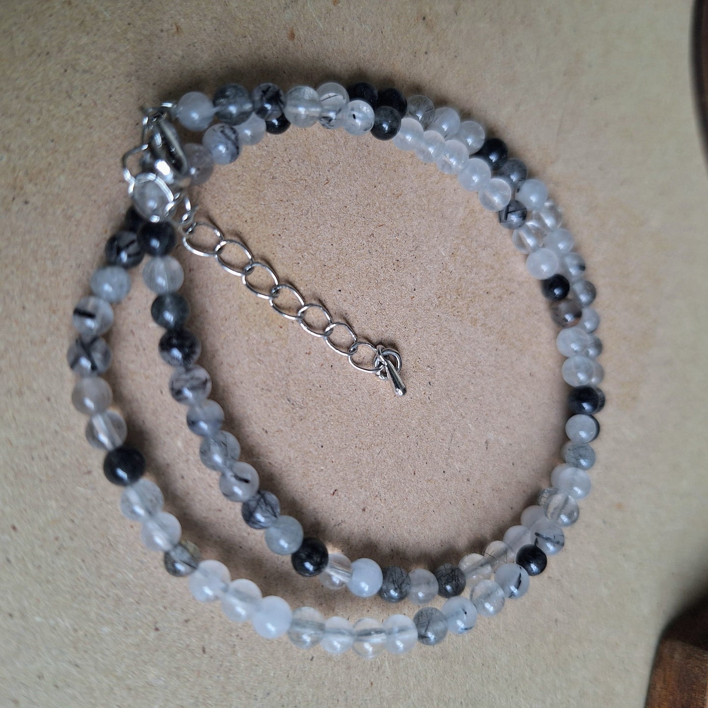 Black Tourmaline in Quartz 4mm bead Choker adjustable