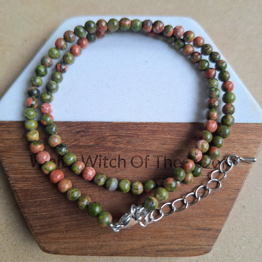 Unakite choker necklace minimalist crystal healing natural stone