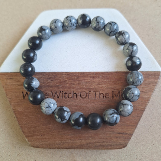Snowflake obsidian bracelet crystal healing jewellery gift for him or her