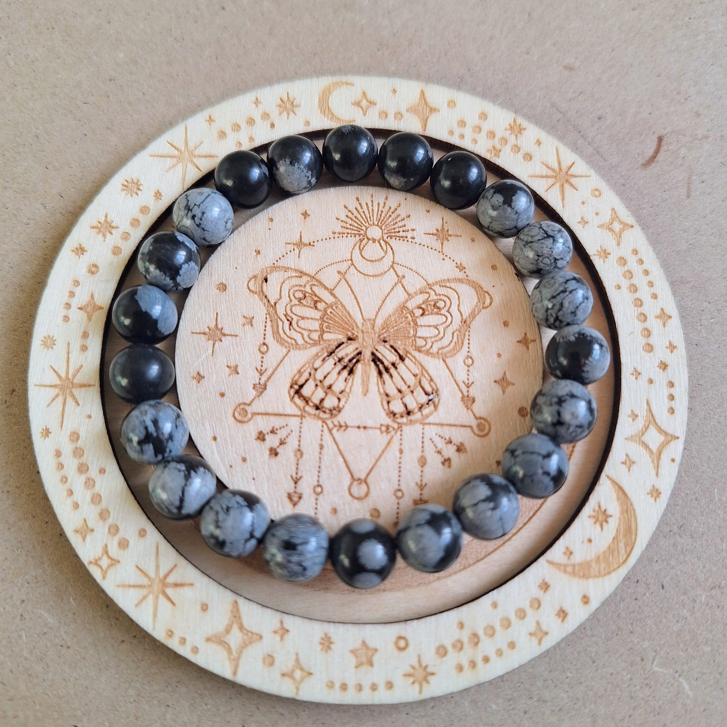 Snowflake obsidian bracelet crystal healing jewellery gift for him or her