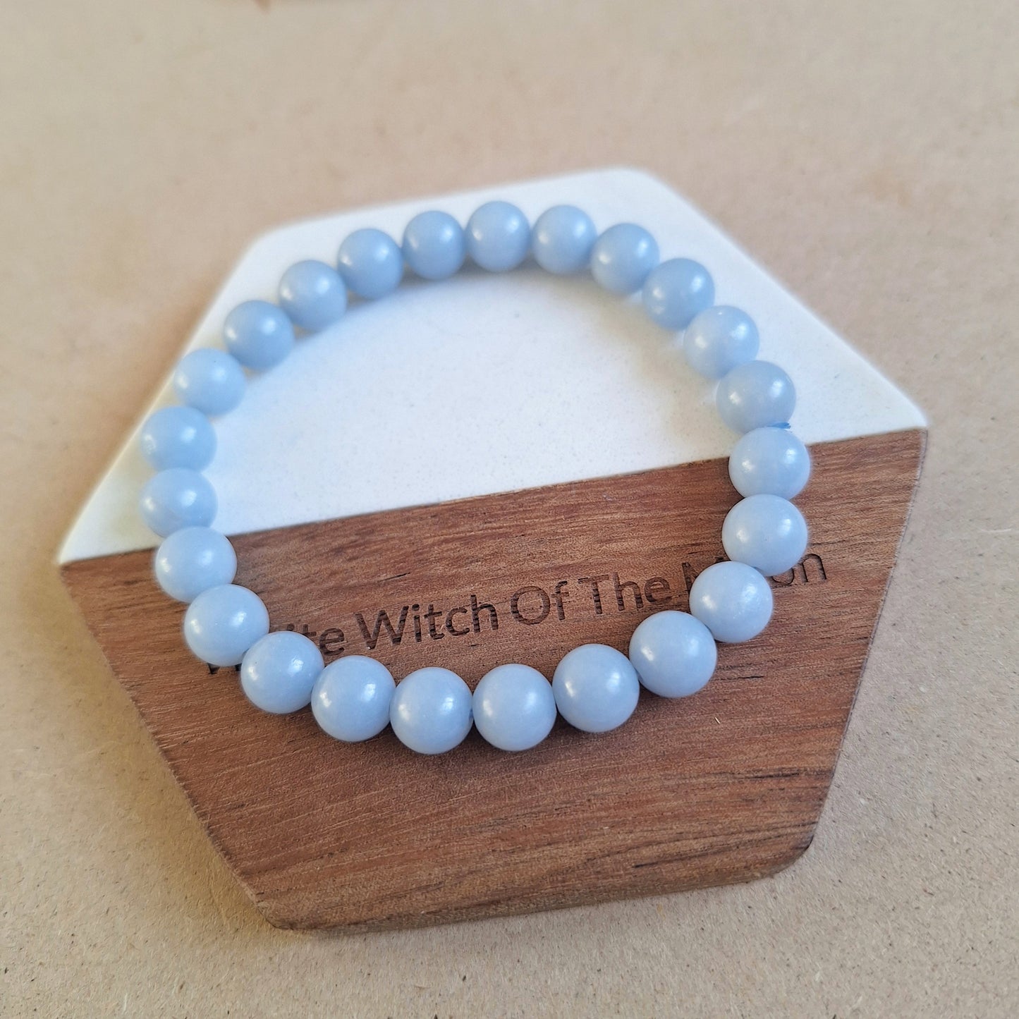 Angelite bracelet Crystal healing natural Stone stretch stacking jewellery for women or men throat chakra jewelry