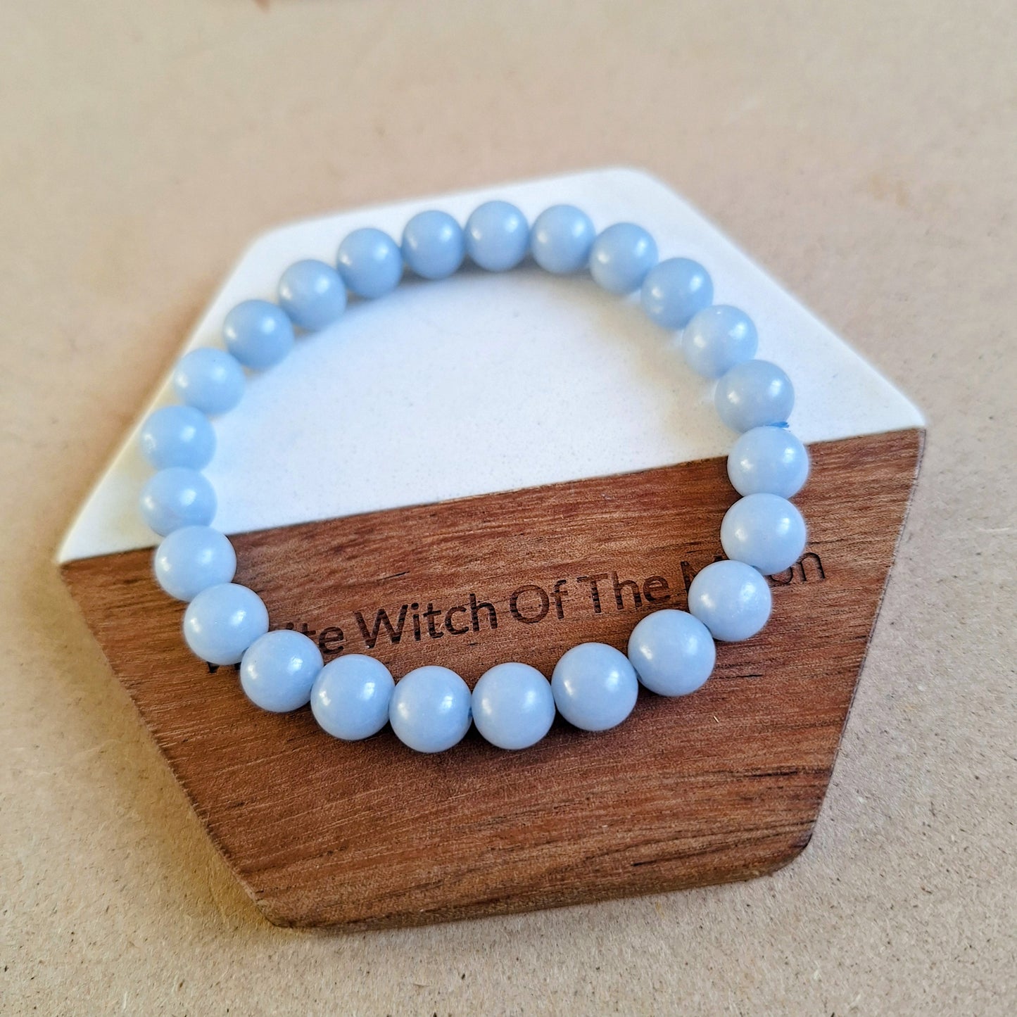 Angelite bracelet Crystal healing natural Stone stretch stacking jewellery for women or men throat chakra jewelry