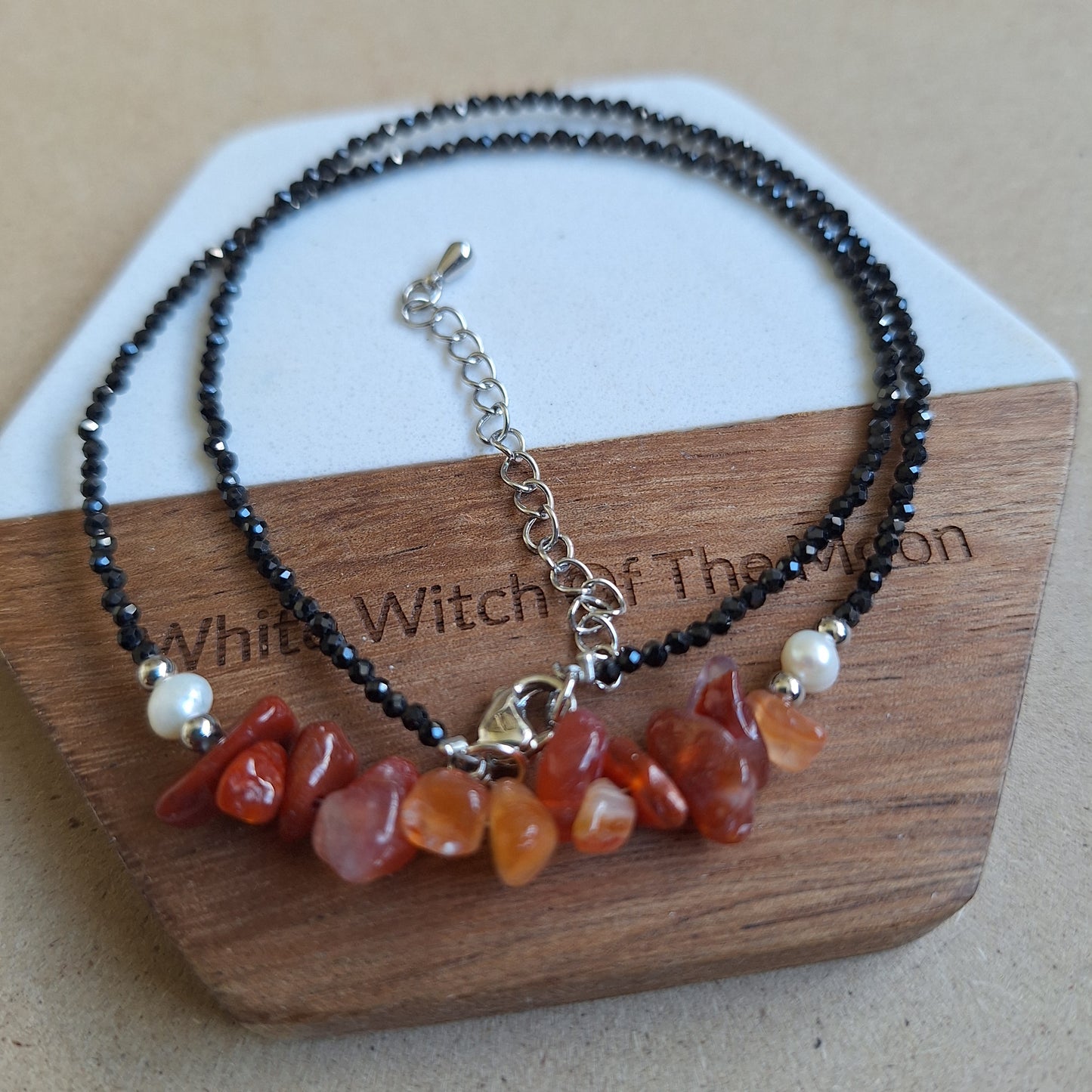 Carnelian and black tourmaline choker necklace everyday witch collection