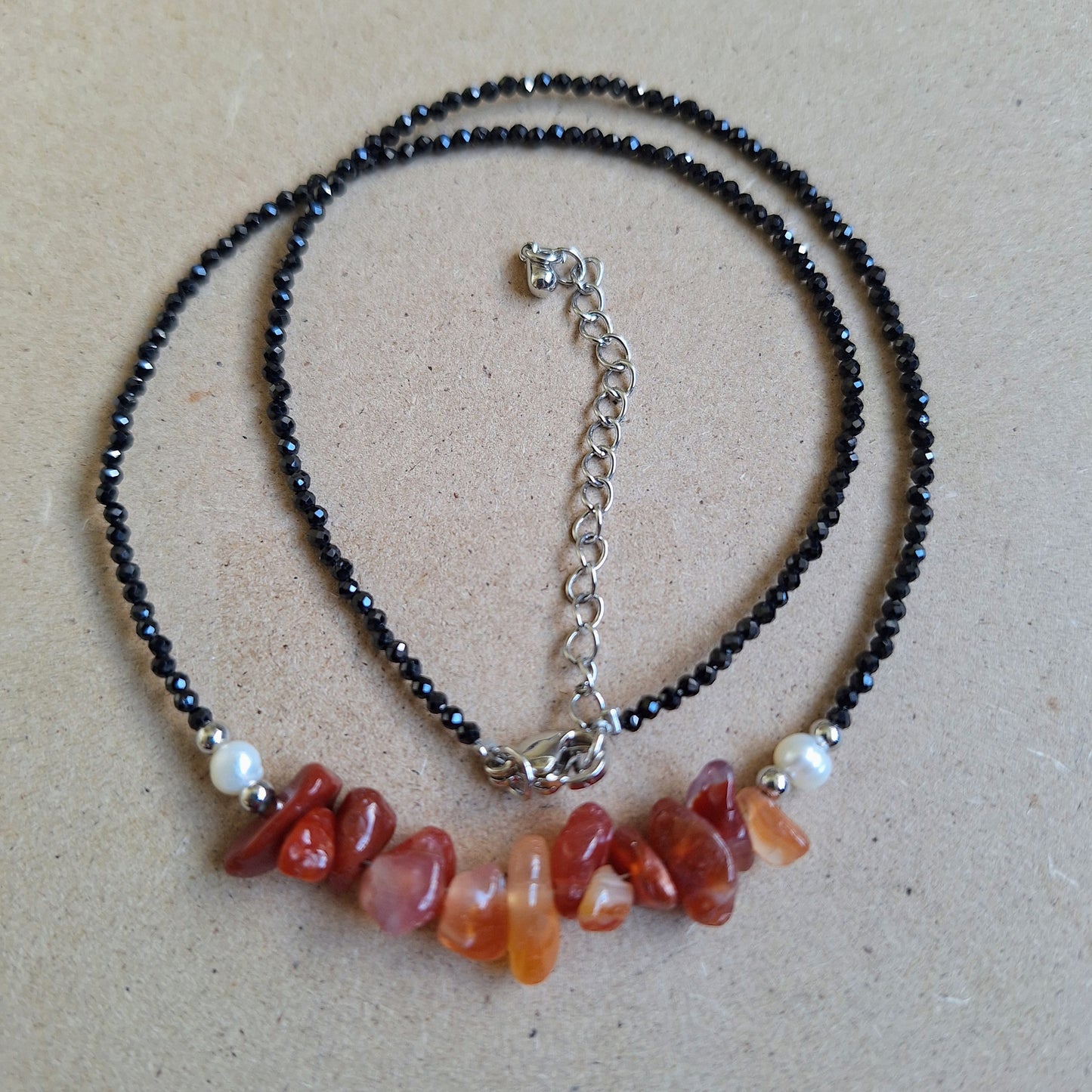 Carnelian and black tourmaline choker necklace everyday witch collection