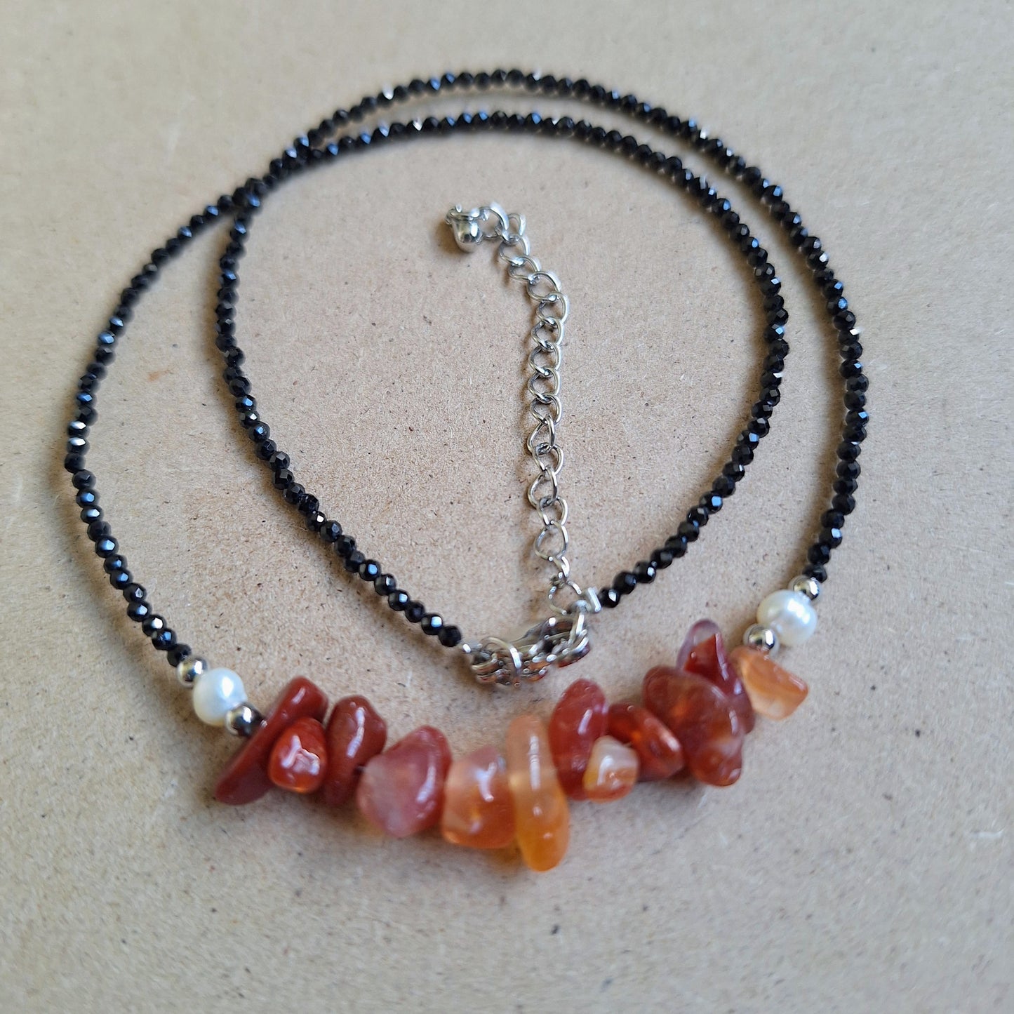Carnelian and black tourmaline choker necklace everyday witch collection