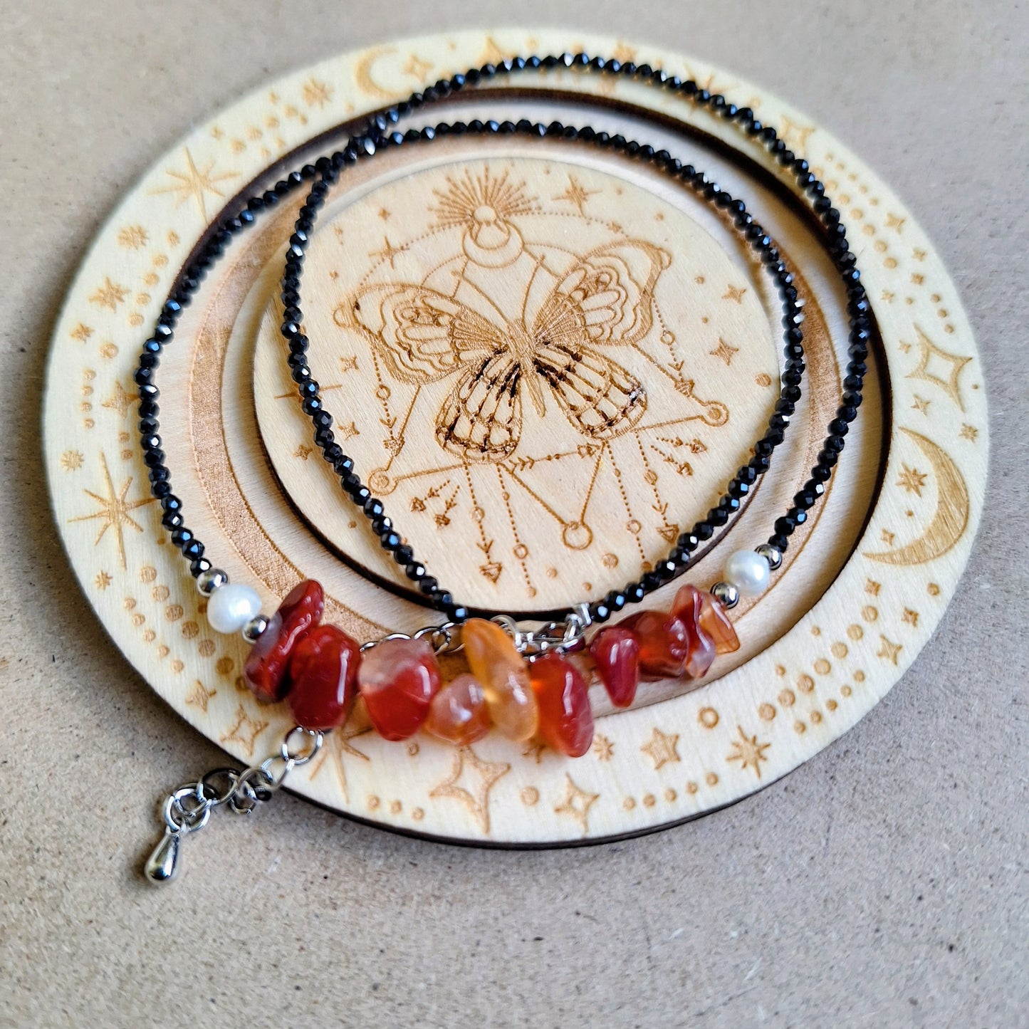 Carnelian and black tourmaline choker necklace everyday witch collection