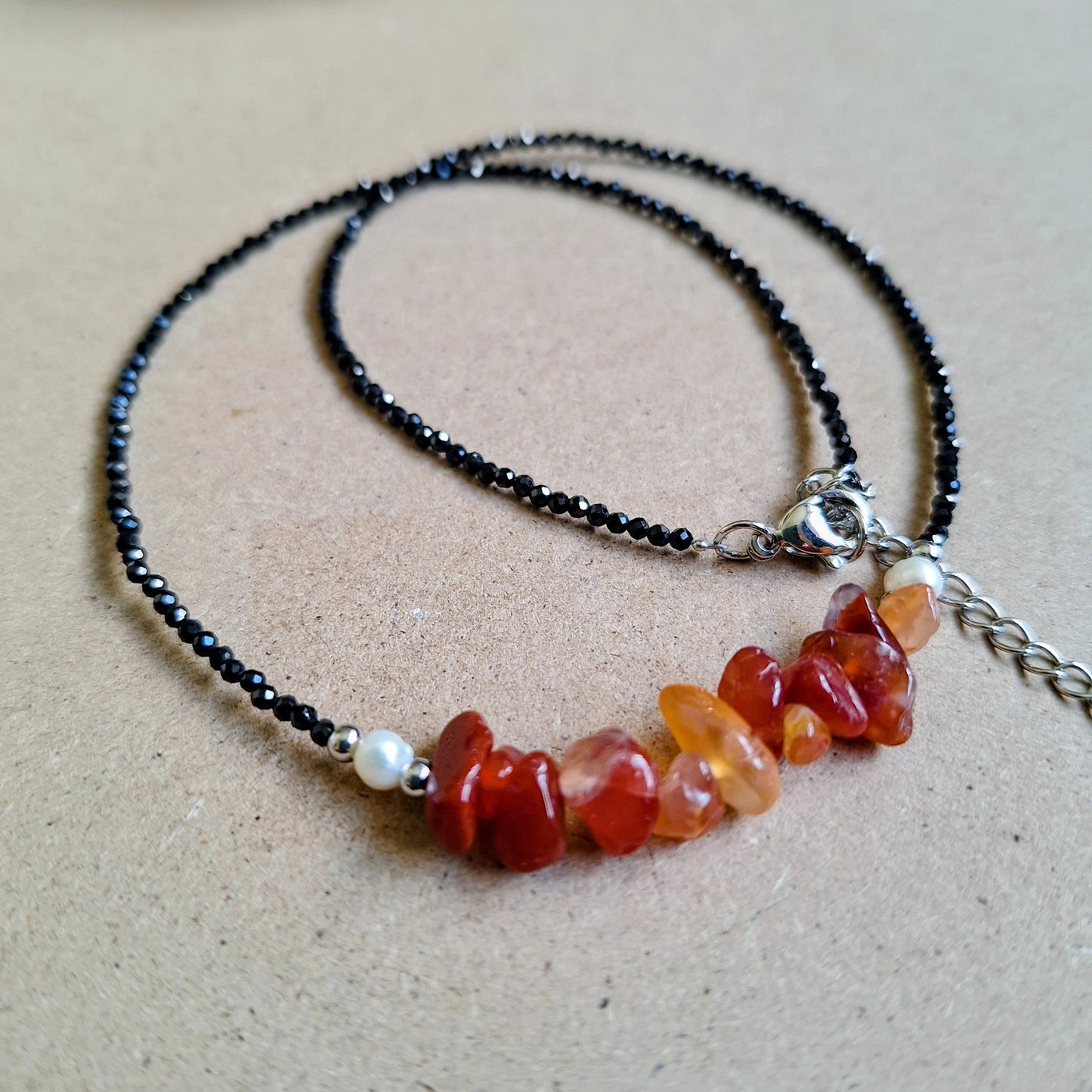 Carnelian and black tourmaline choker necklace everyday witch collection