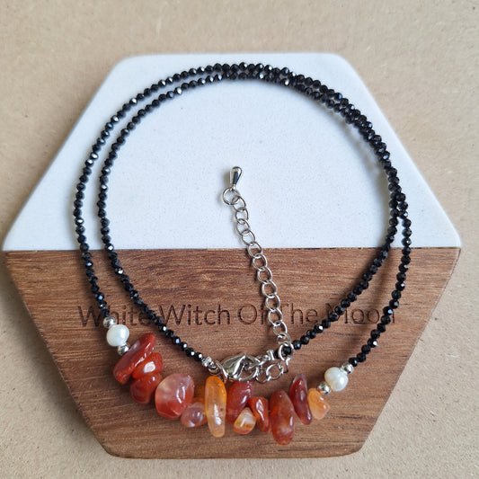 Carnelian and black tourmaline choker necklace everyday witch collection
