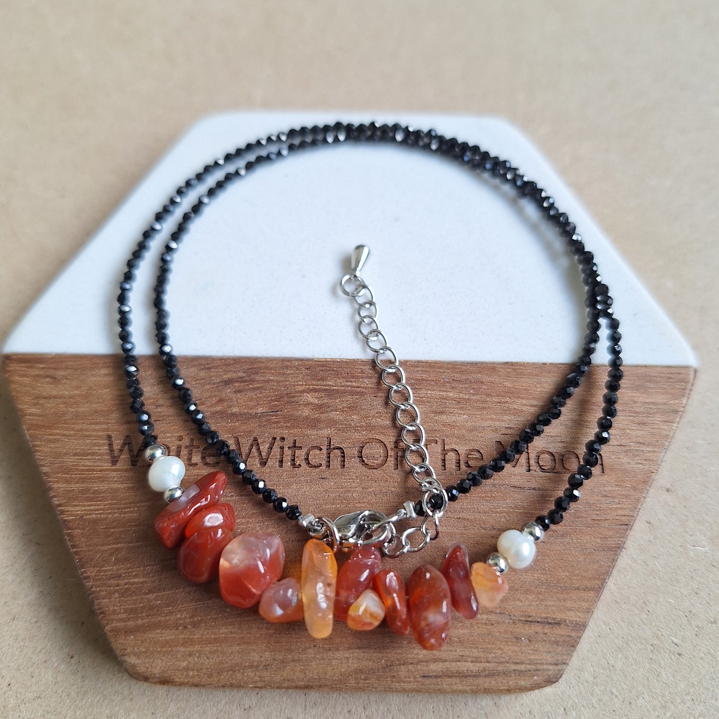 Carnelian and black tourmaline choker necklace everyday witch collection