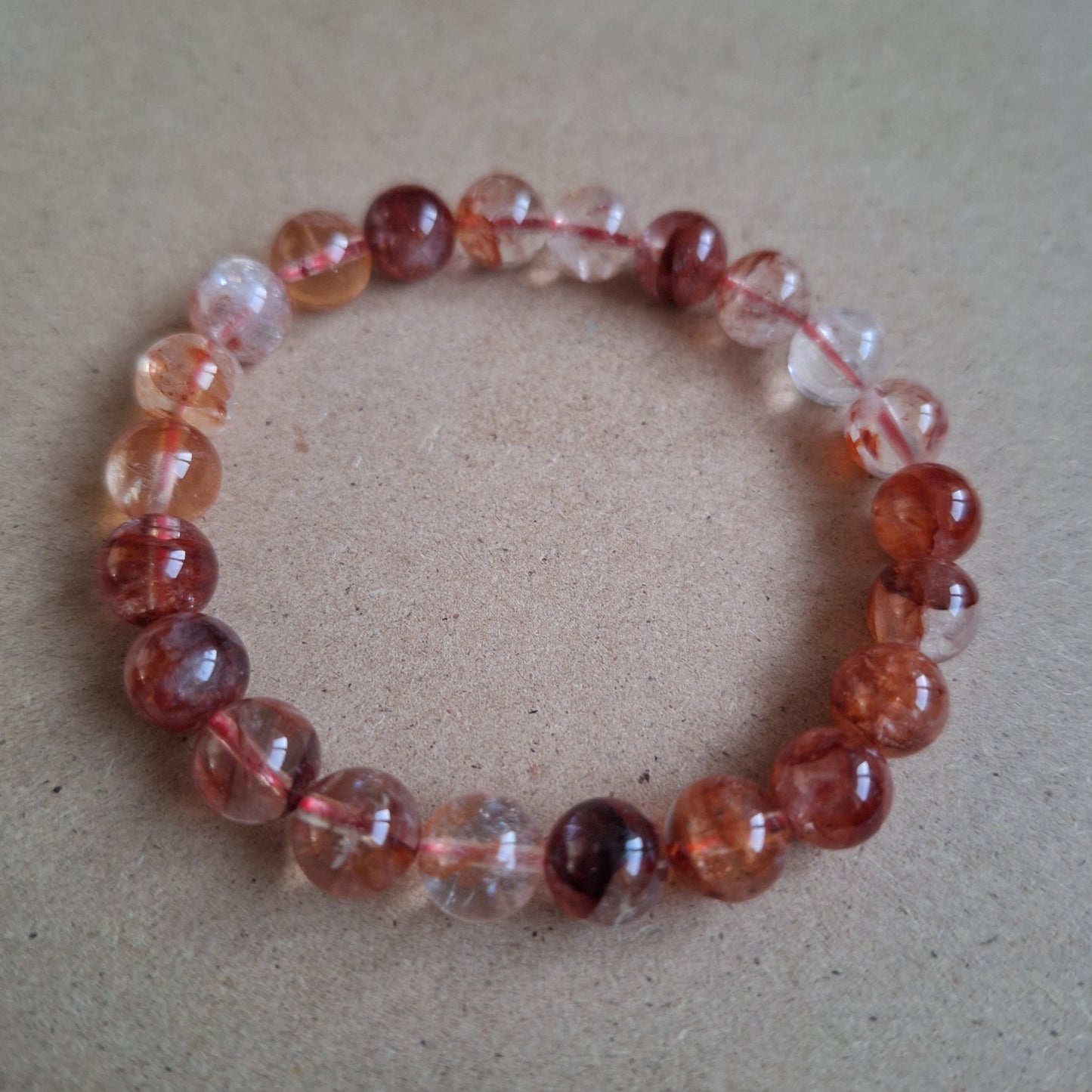 Fire quartz hematoid bracelet crystal healing stretchy stacking jewellery for men or women sacral chakra