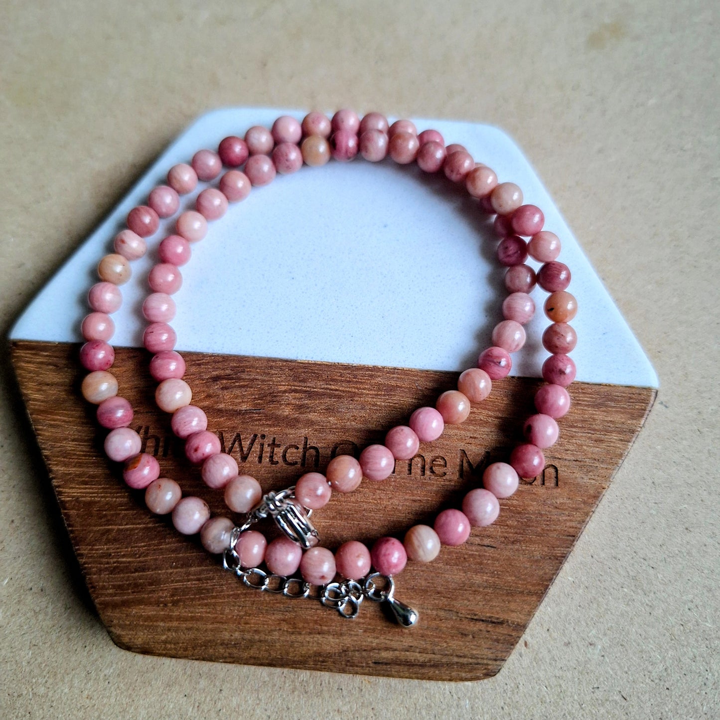 Rhodochrosite 4mm bead choker heart chakra crystal healing jewellery