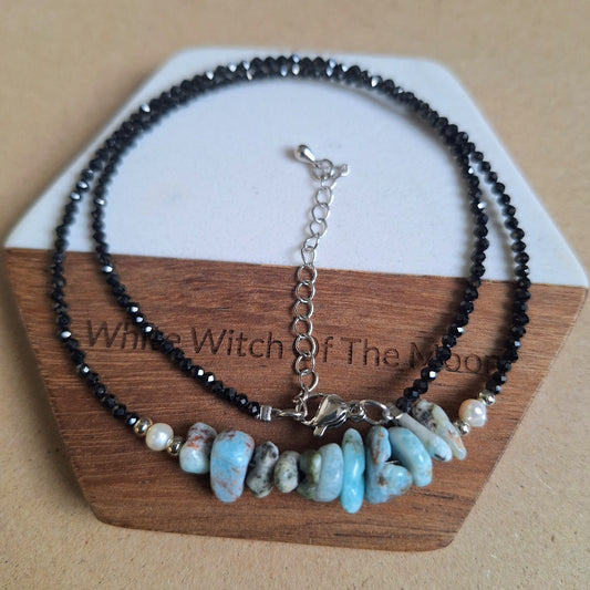 Black Tourmaline and Larimar Choker Necklace