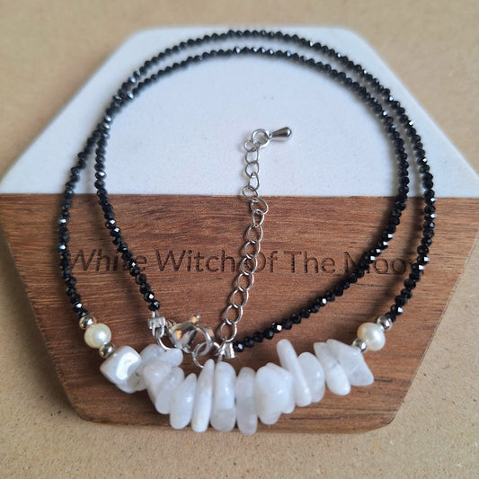 Black Tourmaline and White Moonstone Choker Necklace