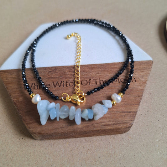 Black Tourmaline and Aquamarine Choker Necklace