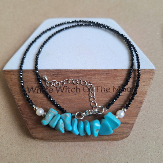 Black Tourmaline and Turquoise Howlite Choker Necklace