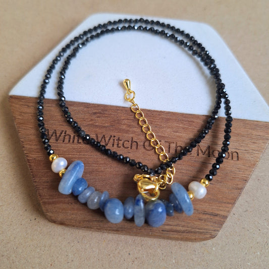 Black Tourmaline and Blue Aventurine Choker Necklace